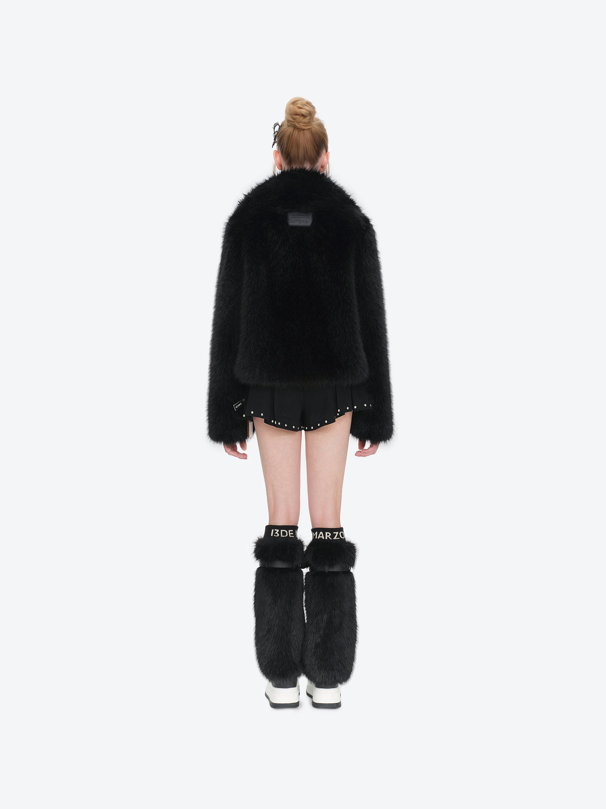 13DE MARZO Rolling Stones Cropped Faux Fur Jacket Black