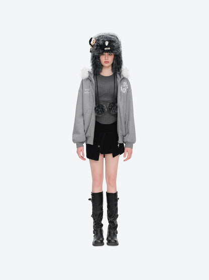 13DE MARZO Rolling Stones Plush Earflap Hat Black