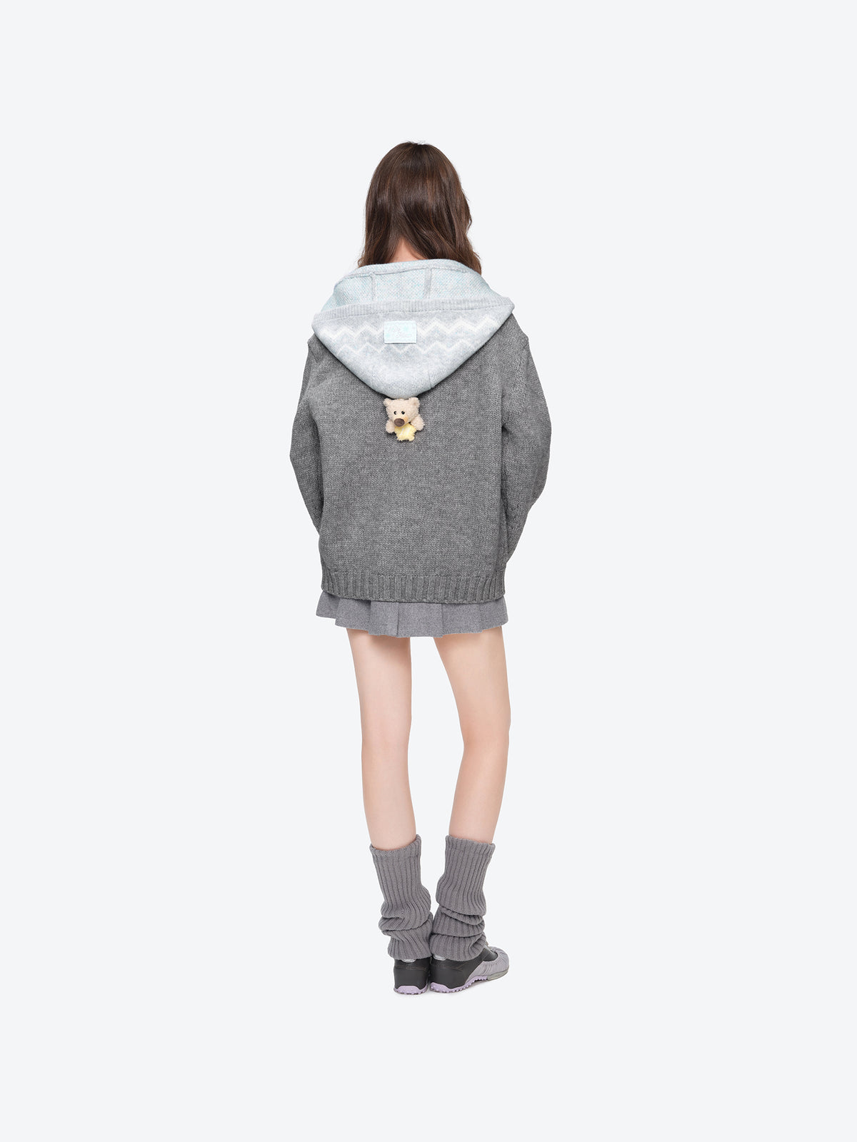 13DE MARZO Fair lsle Hooded Cape Pullover Sweater Grey