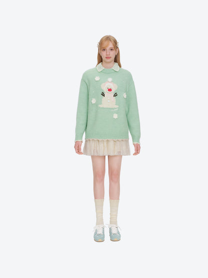 13DE MARZO Snow Bear Sweater Green