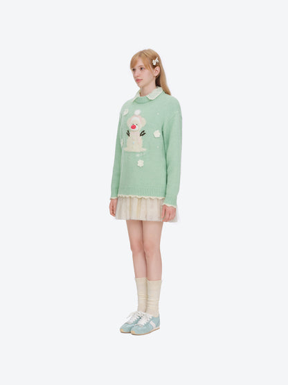 13DE MARZO Snow Bear Sweater Green