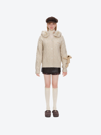 13DE MARZO Doozoo Hooded Cardigan Beige