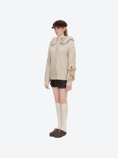 13DE MARZO Doozoo Hooded Cardigan Beige