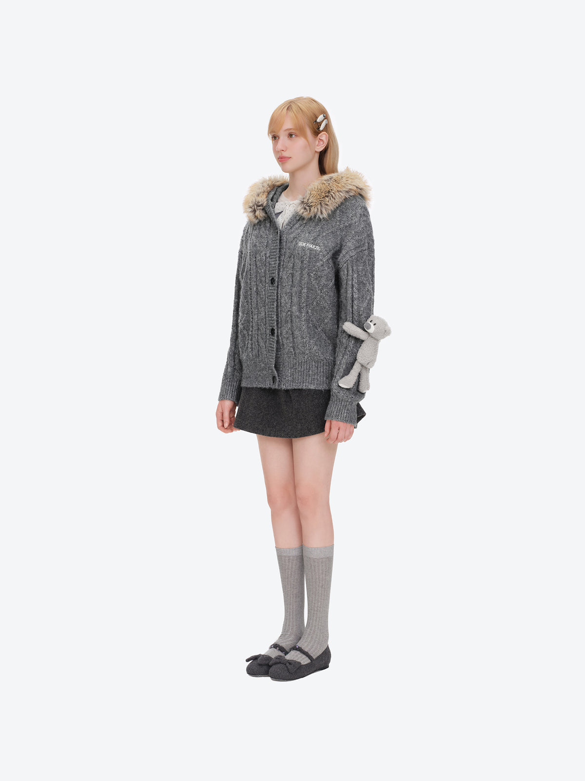 13DE MARZO Doozoo Hooded Cardigan Dark Grey