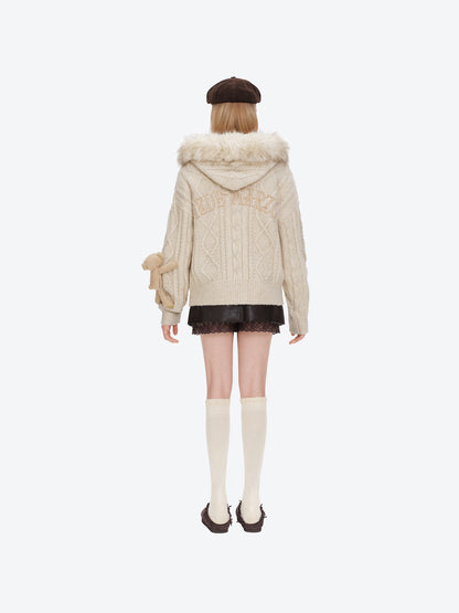 13DE MARZO Doozoo Hooded Cardigan Beige