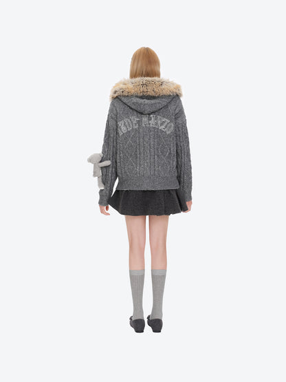13DE MARZO Doozoo Hooded Cardigan Dark Grey