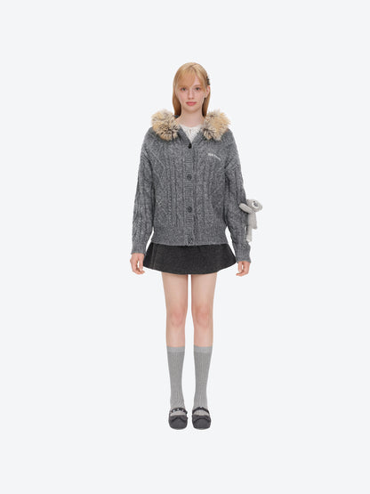 13DE MARZO Doozoo Hooded Cardigan Dark Grey