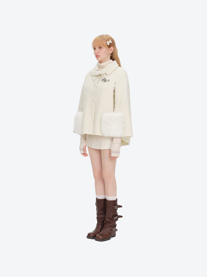 13DE MARZO Bow Bear Wool Cape Coat Beige
