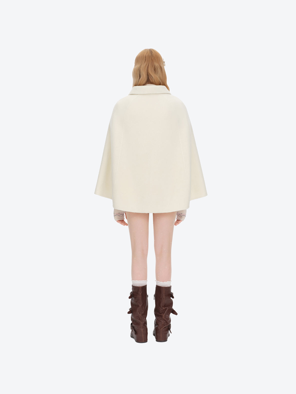 13DE MARZO Bow Bear Wool Cape Coat Beige