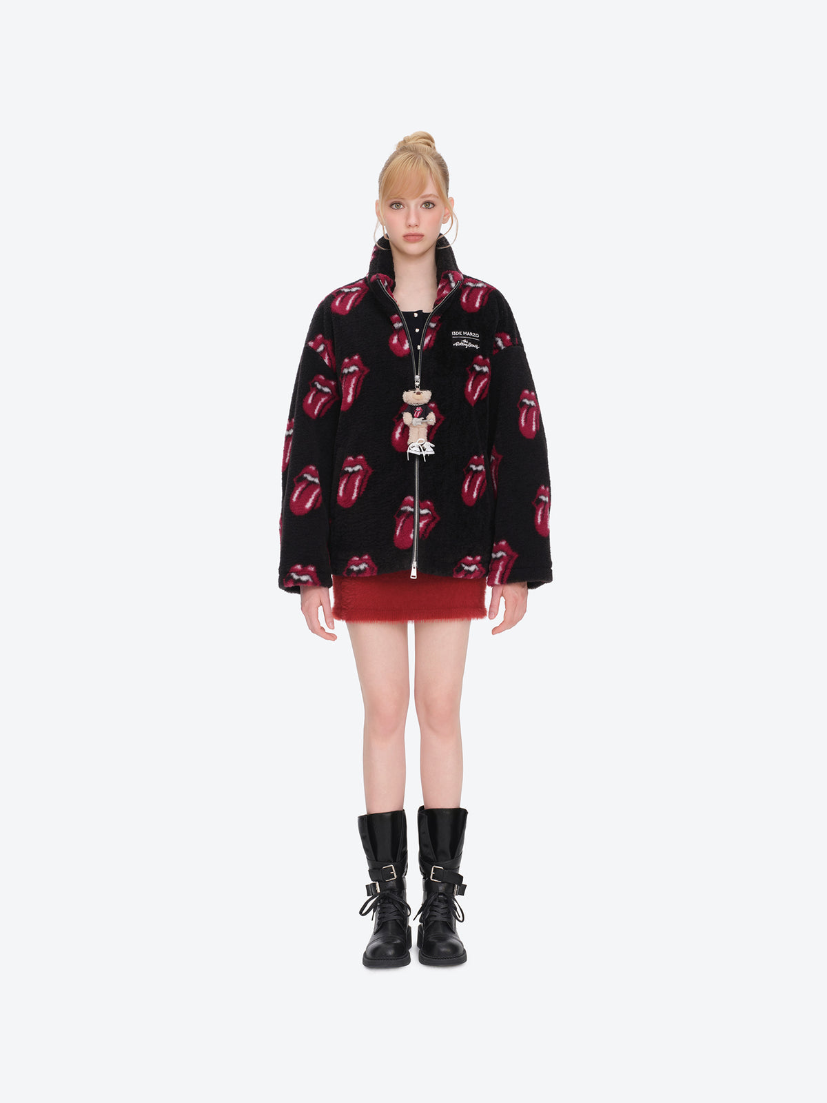 13DE MARZO Rolling Stones All-Over Print Coat Black