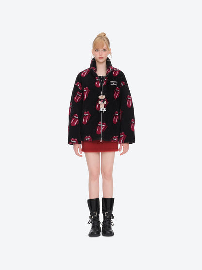 13DE MARZO Rolling Stones All-Over Print Coat Black