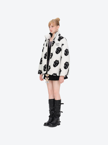 13DE MARZO Rolling Stones All-Over Print Coat White