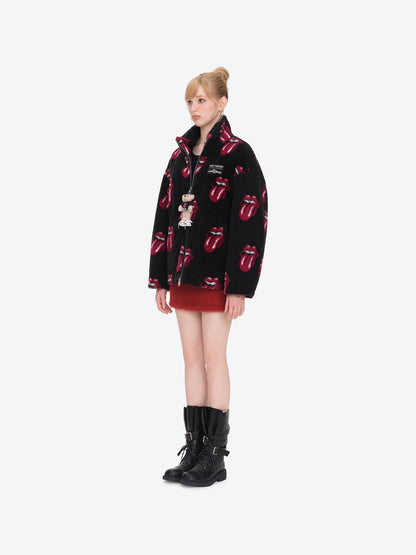 13DE MARZO Rolling Stones All-Over Print Coat Black