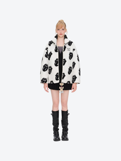 13DE MARZO Rolling Stones All-Over Print Coat White