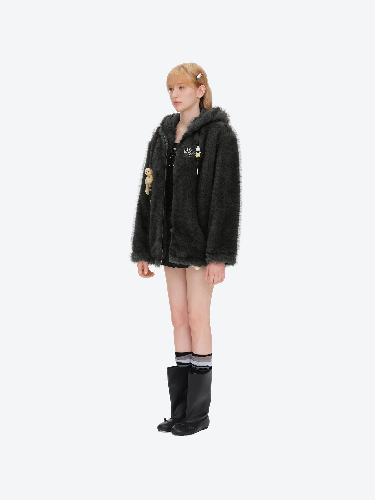 13DE MARZO Luminous Bear Furry Coat Dark Grey - 13DE MARZO