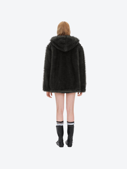 13DE MARZO Luminous Bear Furry Coat Dark Grey - 13DE MARZO