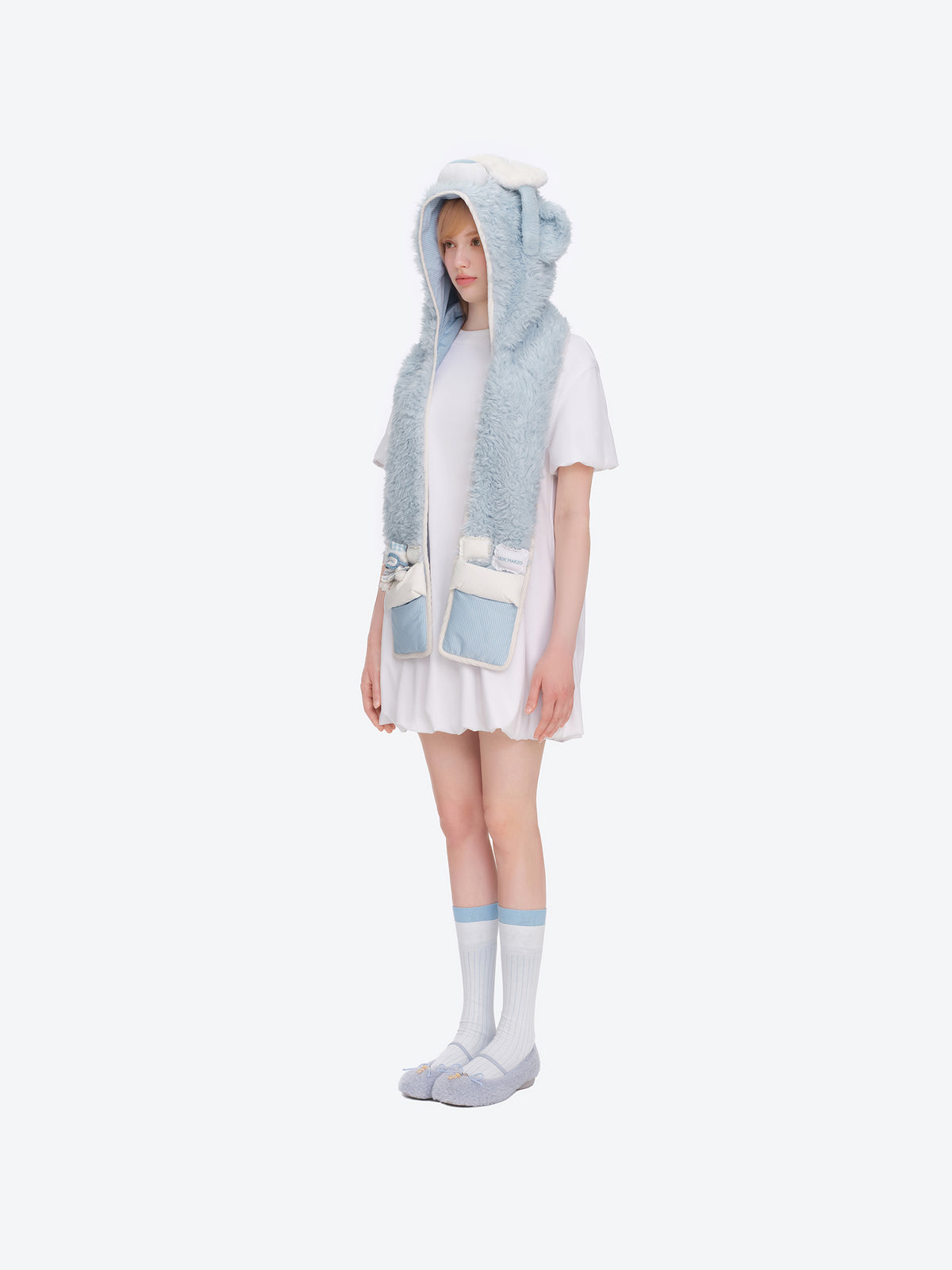 13DE MARZO Nighty Night Bear Hooded Scarf Blue