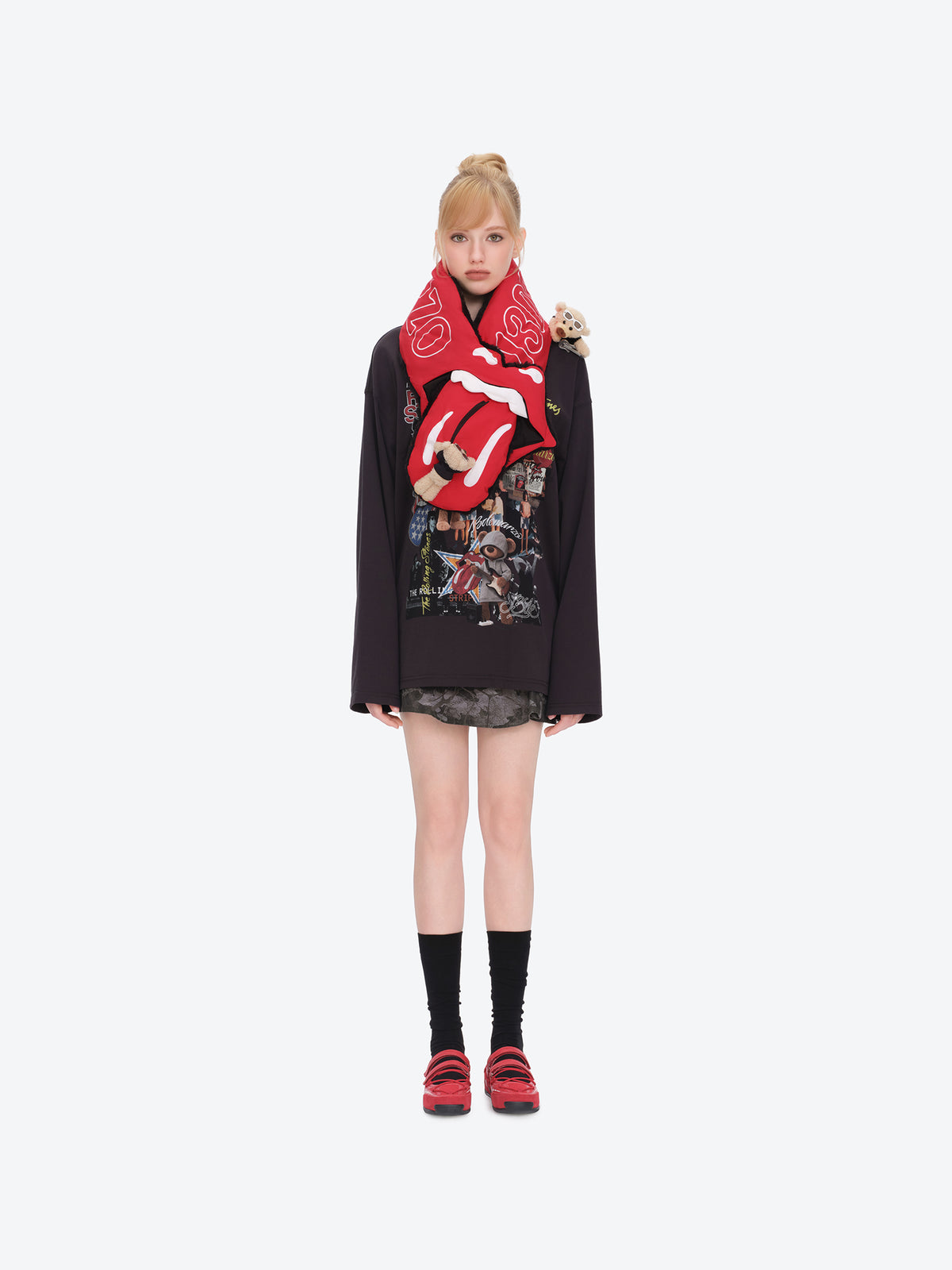 13DE MARZO Rolling Stones Tongue Scarf Red