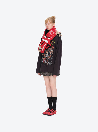 13DE MARZO Rolling Stones Tongue Scarf Red