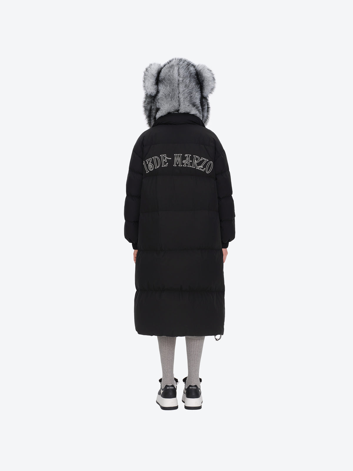 13DE MARZO Bear Hooded Long Down Coat Black