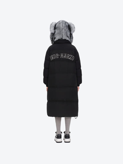 13DE MARZO Bear Hooded Long Down Coat Black