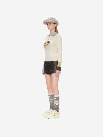13DE MARZO Snow Bear Asymmetric Cuff Top Beige