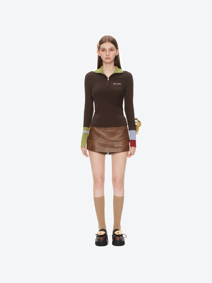 13DE MARZO Snow Bear Asymmetric Cuff Top Brown