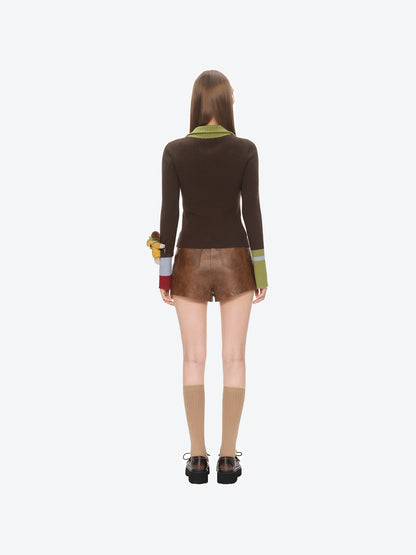 13DE MARZO Snow Bear Asymmetric Cuff Top Brown