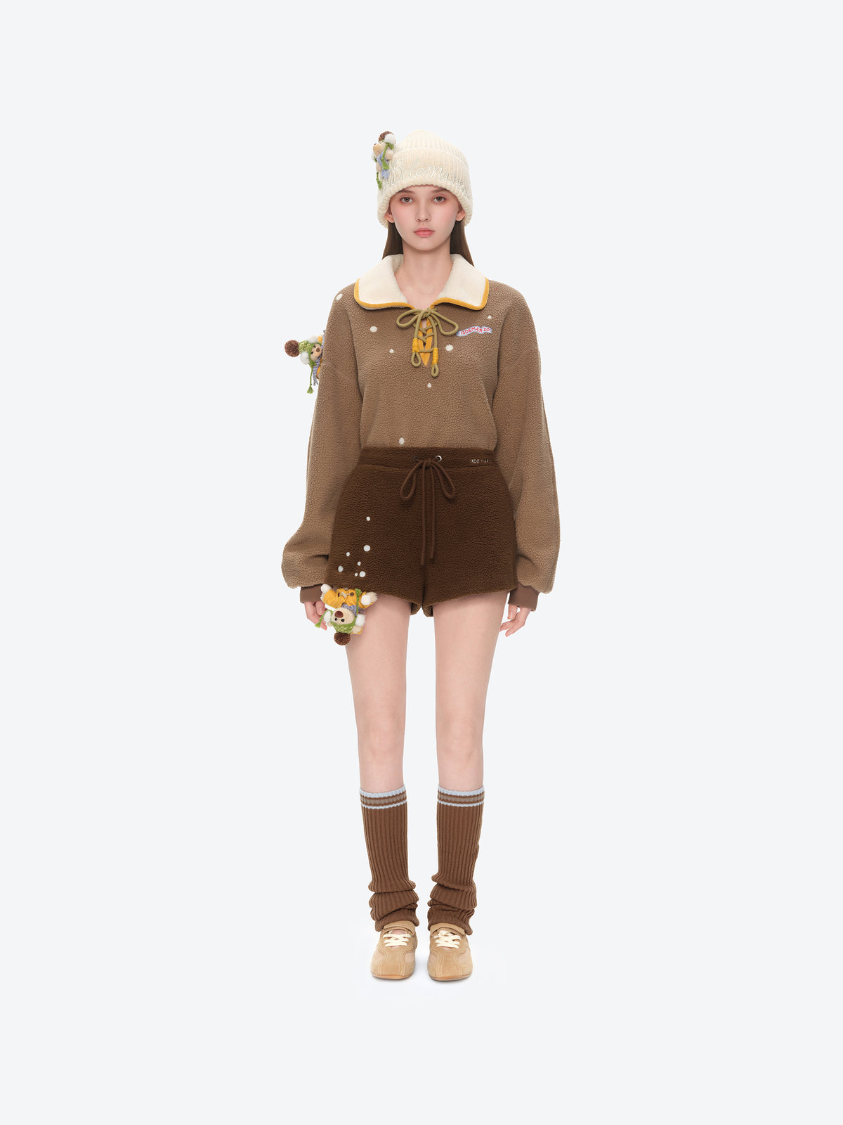 13DE MARZO Snow Bear Polar Fleece Shorts Brown - 13DE MARZO