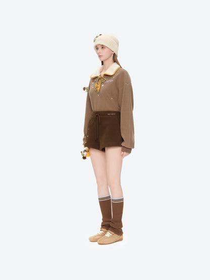 13DE MARZO Snow Bear Polar Fleece Shorts Brown - 13DE MARZO