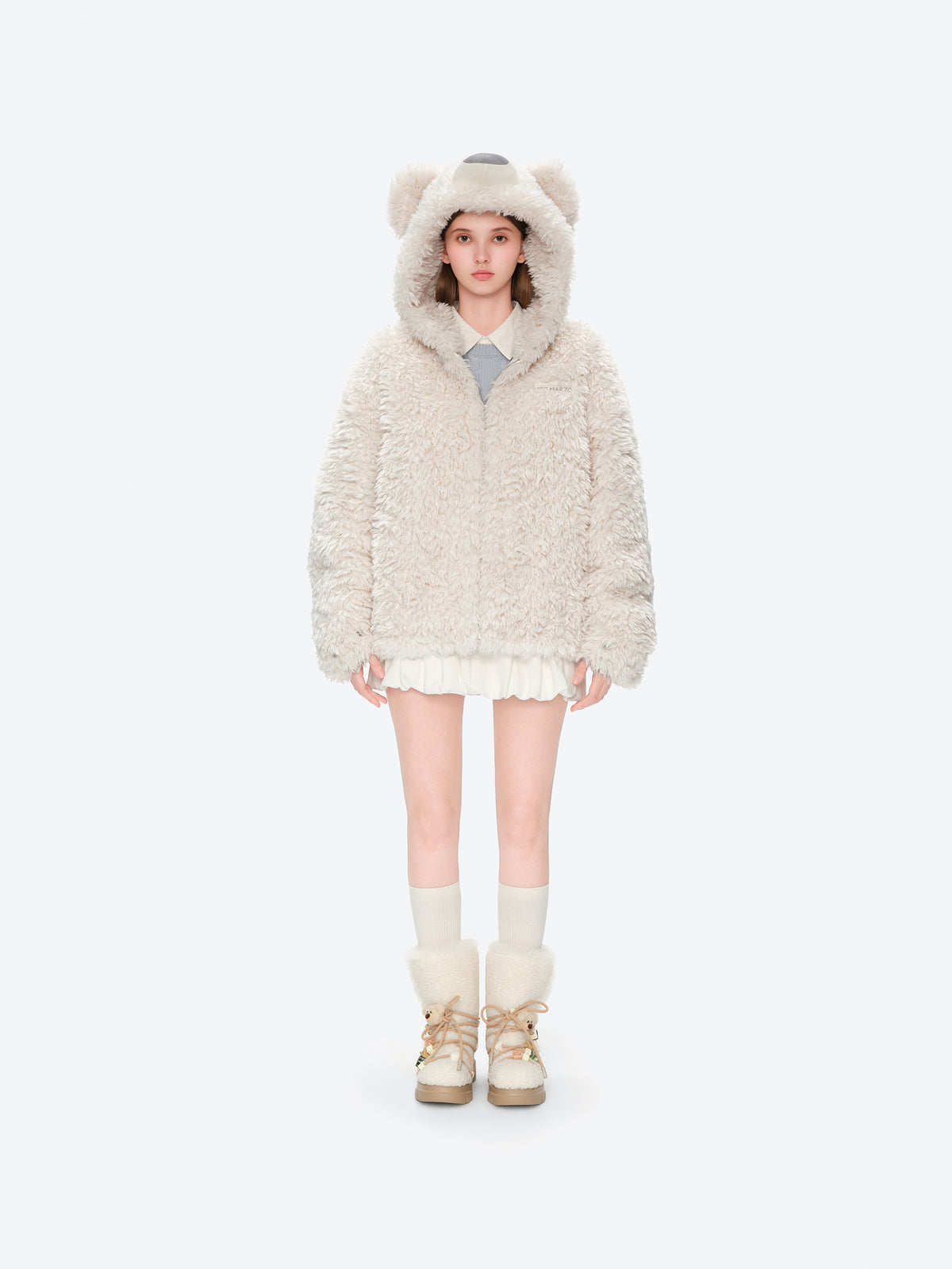 13DE MARZO Doozoo Bear Hooded Coat Beige - 13DE MARZO