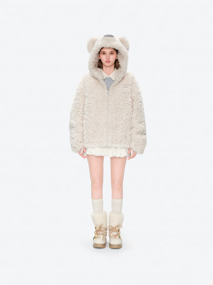 13DE MARZO Doozoo Bear Hooded Coat Beige - 13DE MARZO