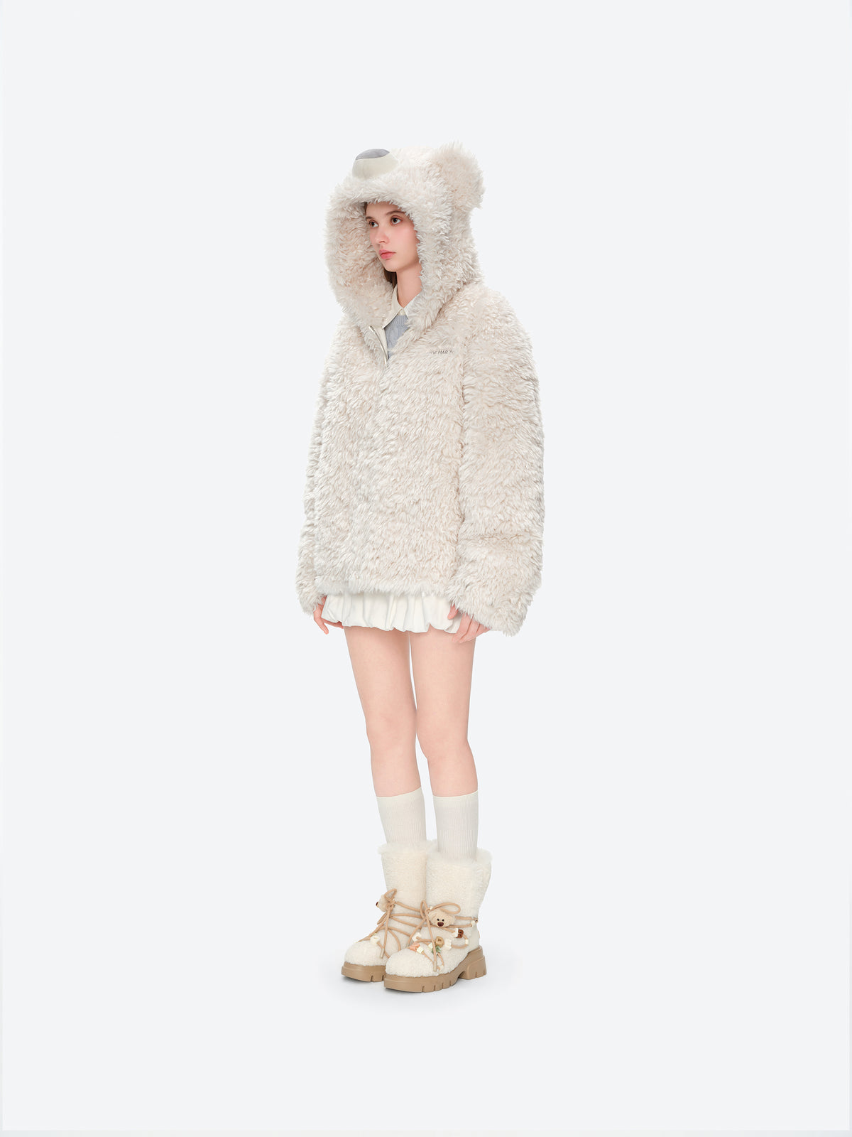 13DE MARZO Doozoo Bear Hooded Coat Beige - 13DE MARZO