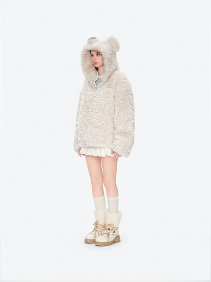 13DE MARZO Doozoo Bear Hooded Coat Beige - 13DE MARZO