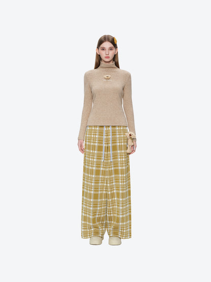 13DE MARZO Knit Jacquard Plaid Pants Yellow