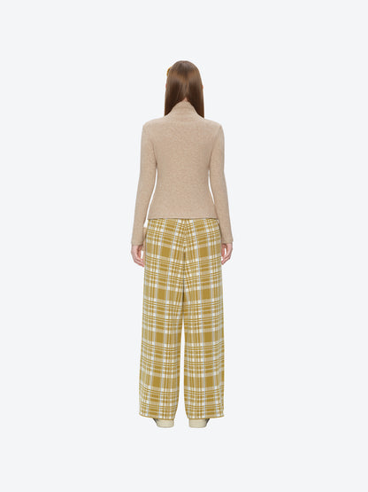 13DE MARZO Knit Jacquard Plaid Pants Yellow