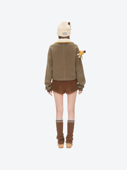 13DE MARZO Snow Bear Cross Tie Lapel Pullover Brown - 13DE MARZO