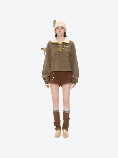 13DE MARZO Snow Bear Cross Tie Lapel Pullover Brown - 13DE MARZO