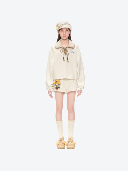 13DE MARZO Snow Bear Polar Fleece Shorts Beige - 13DE MARZO