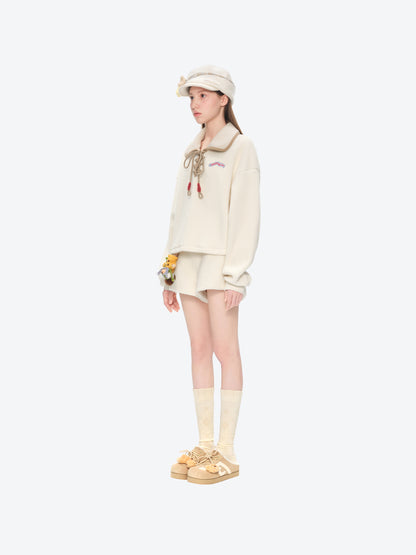13DE MARZO Snow Bear Polar Fleece Shorts Beige - 13DE MARZO
