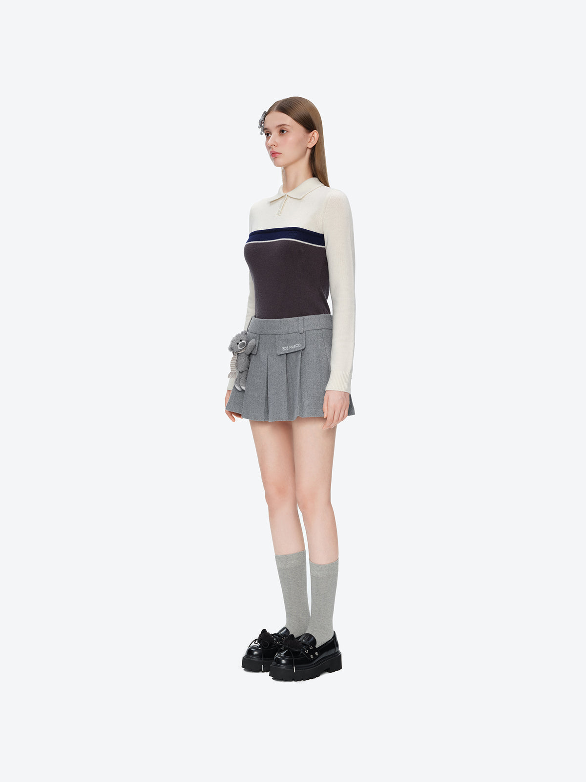 13DE MARZO Doozoo Wool Pleated Skirt Grey