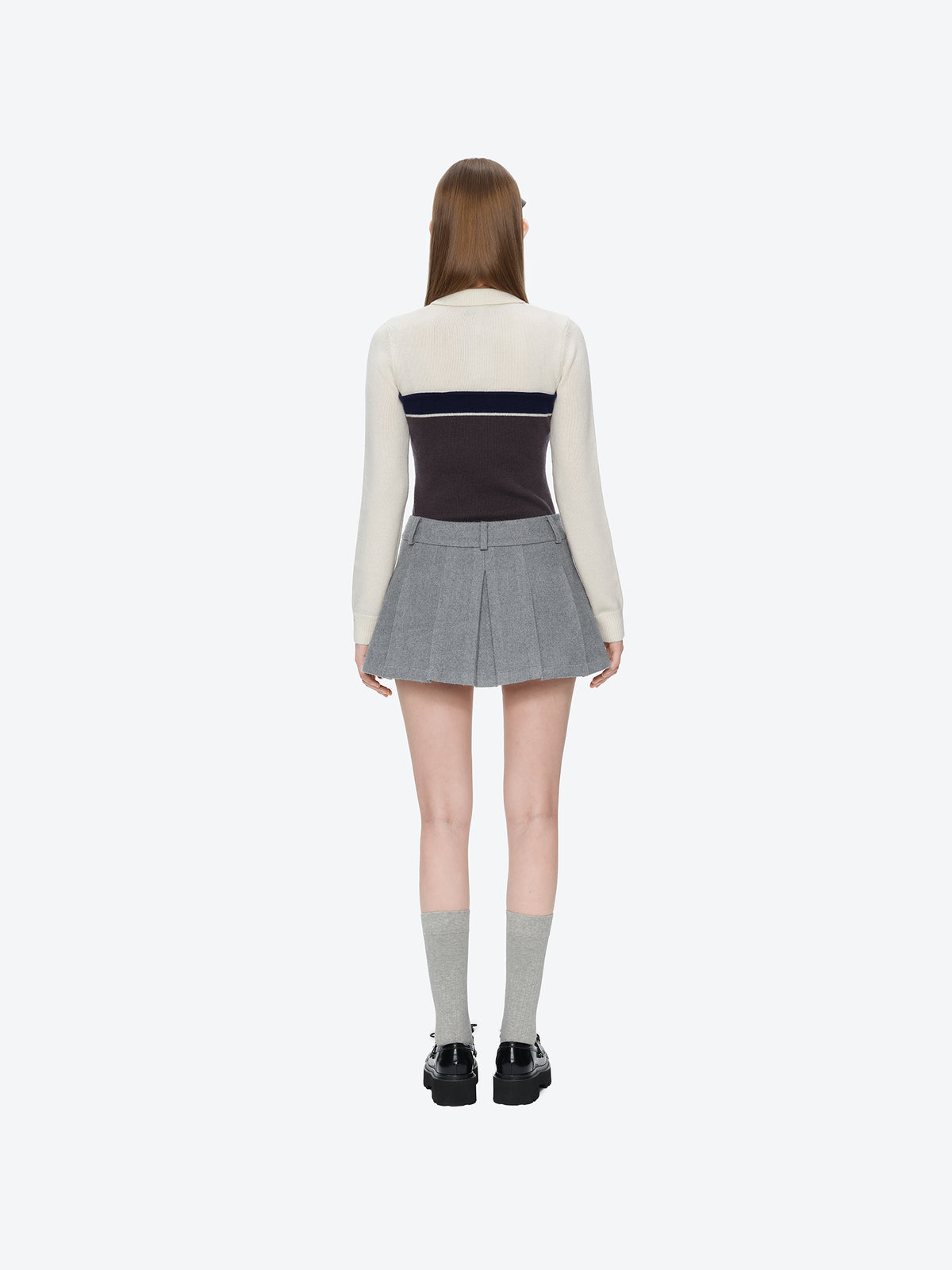 13DE MARZO Doozoo Wool Pleated Skirt Grey