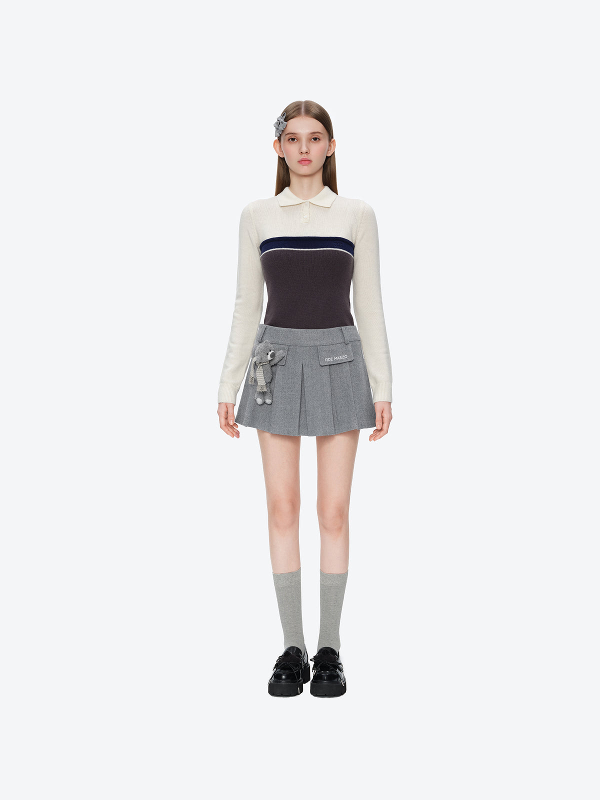 13DE MARZO Doozoo Wool Pleated Skirt Grey