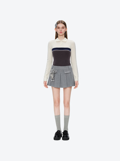 13DE MARZO Doozoo Wool Pleated Skirt Grey