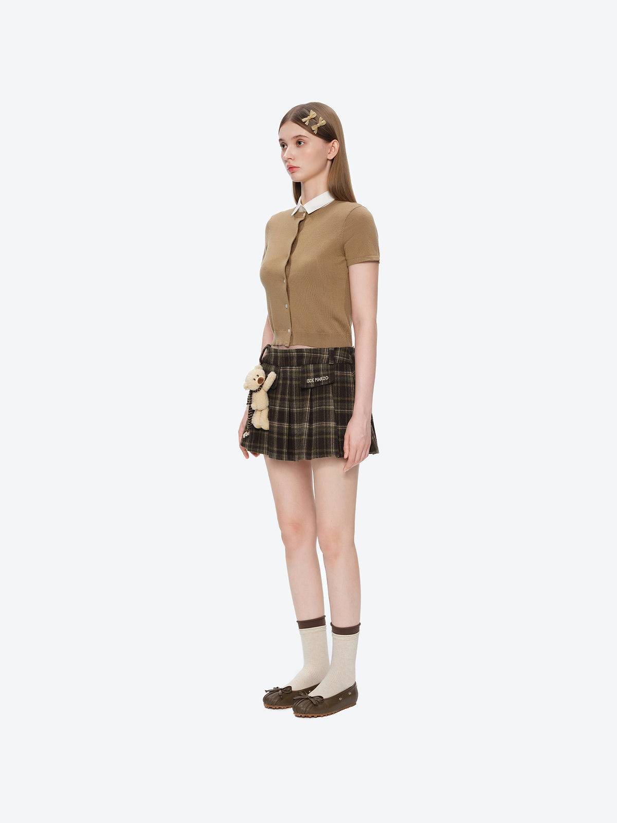 13DE MARZO Doozoo Wool Pleated Skirt Brown
