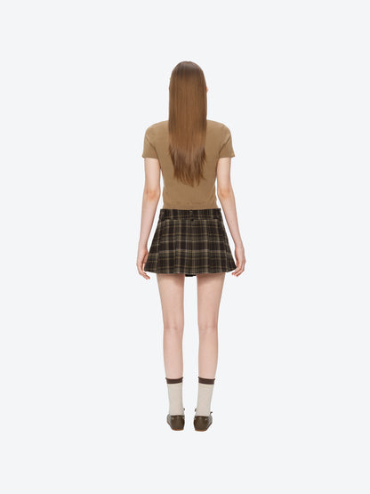 13DE MARZO Doozoo Wool Pleated Skirt Brown