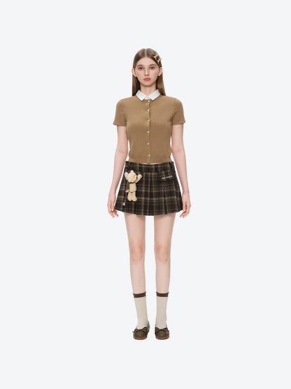13DE MARZO Doozoo Wool Pleated Skirt Brown