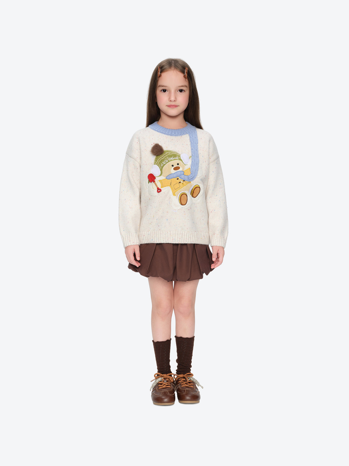 13DE MARZO Snow BabyBear Colorful Dot Scarf Sweater Beige - 13DE MARZO