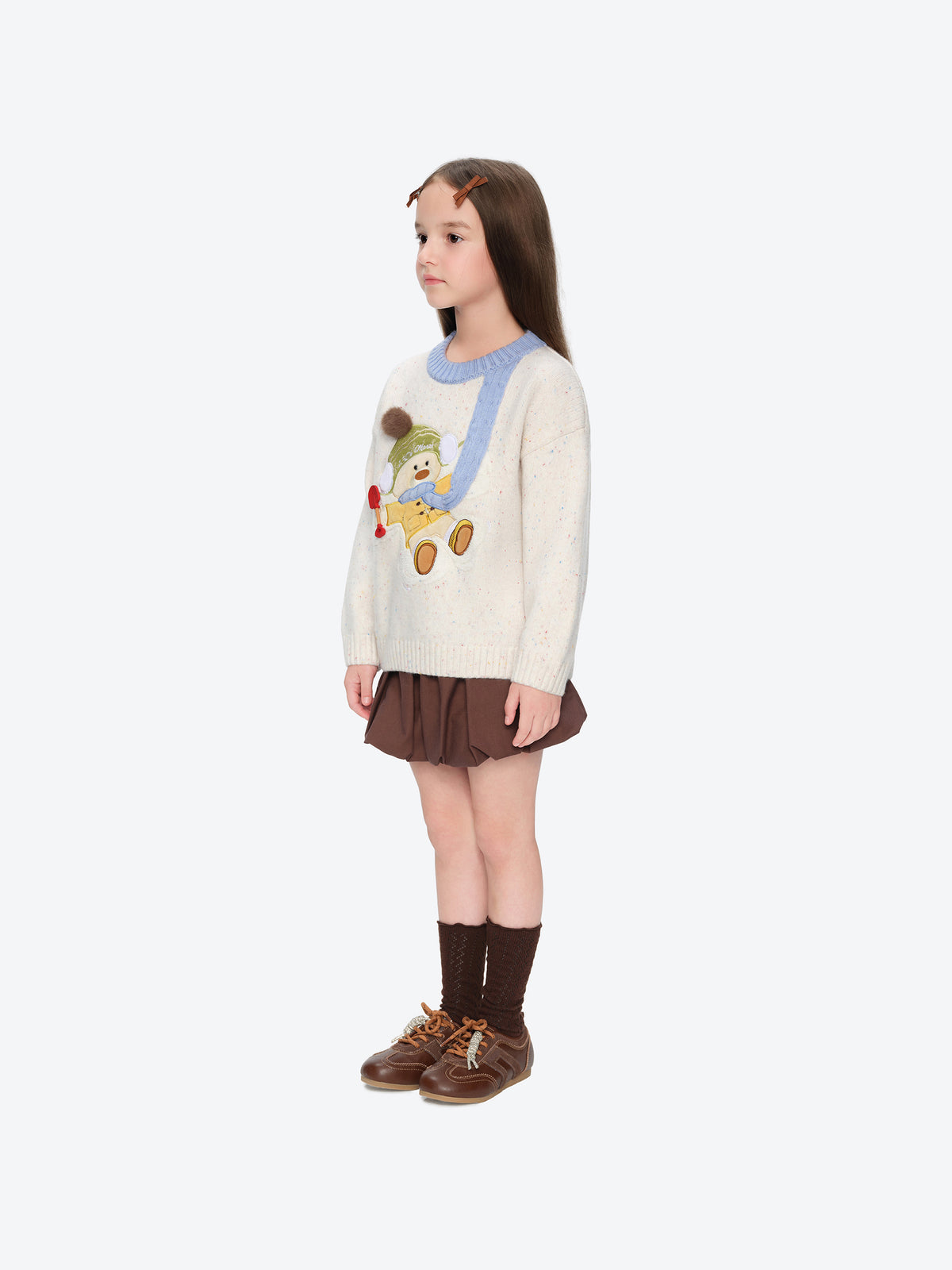 13DE MARZO Snow BabyBear Colorful Dot Scarf Sweater Beige - 13DE MARZO