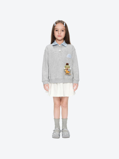 13DE MARZO Sled BabyBear Polo Collar Sweatshirt Grey